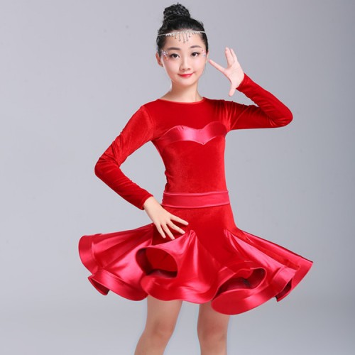 Girls latin dance dresses competition stage performance rumba salsa chacha children dance costumes skirts dresses